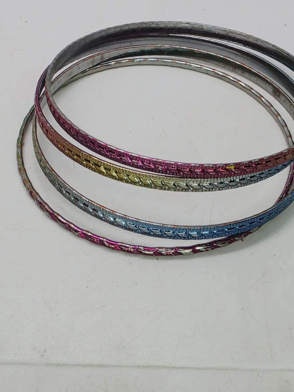 Vintage Thin Dainty Pride Rainbow Stacking Bangle Set Bracelets Lot Of 4 8.5